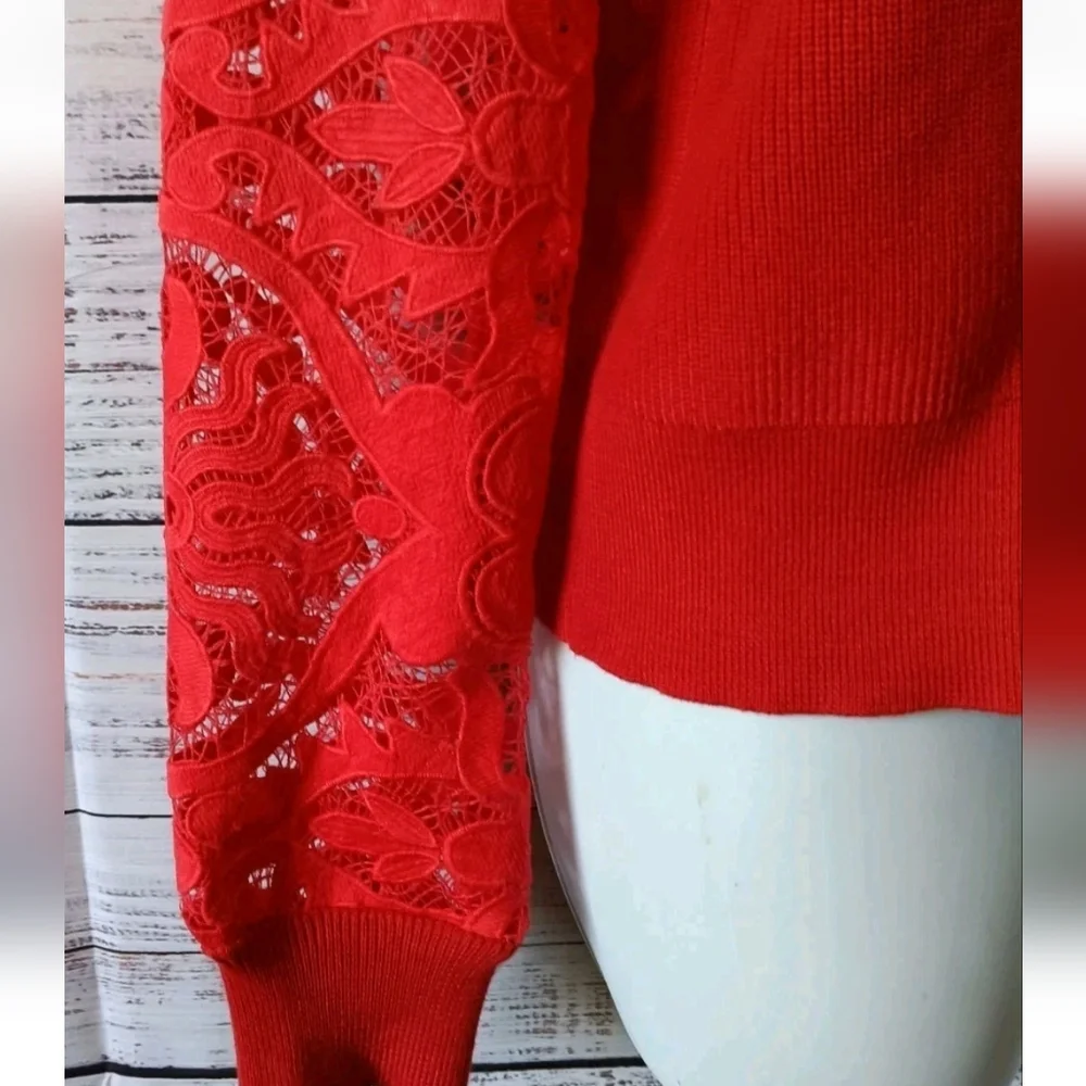 Karen Millen New Red Lace Sleeve Stretch Sweater Top 20% Off 2 Or More - Picture 2 of 4